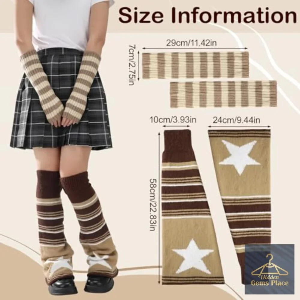 Knit Leg and Arm Warmers Set, Stretchy Thermal Fingerless Sleeves, Y2K Style